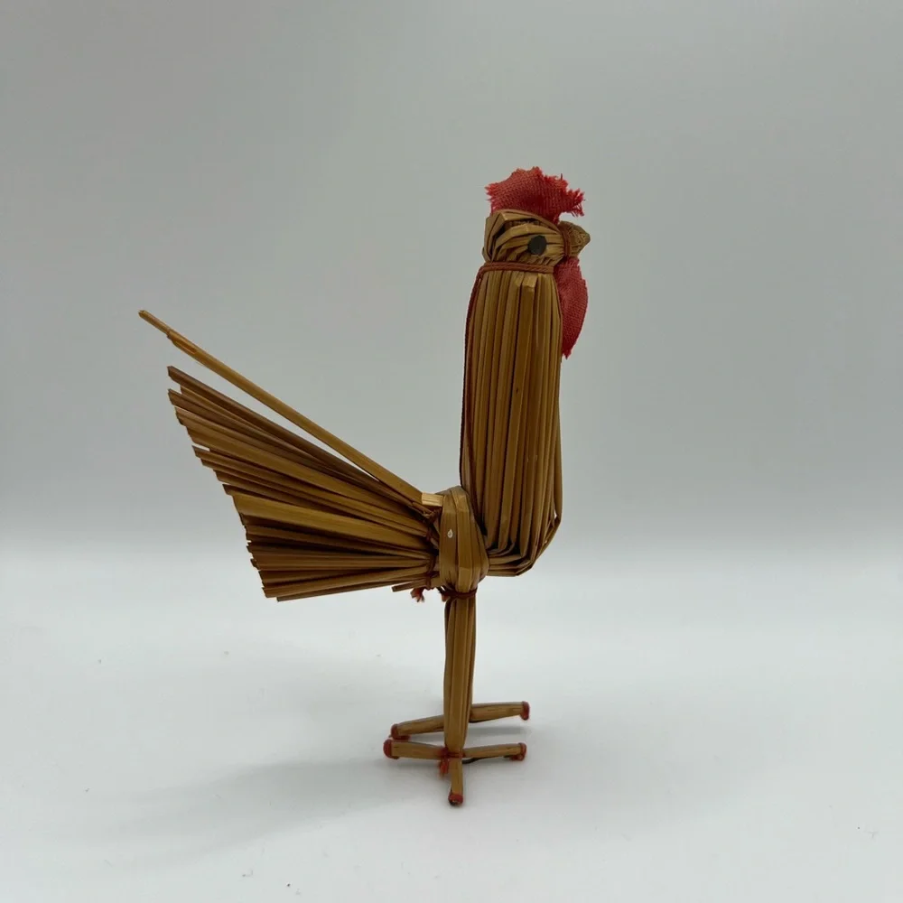 Vintage Handmade Straw Rooster Chicken Figurine Traditional Tuppen Ture Collecti